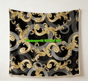Versace Black Gold Silver Greek Key Baroque Print Flannel Sofa Throw Blanket IMG_1445